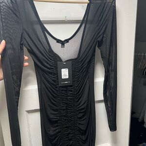 Fashion Nova Black Long Sleeve Mesh Dress